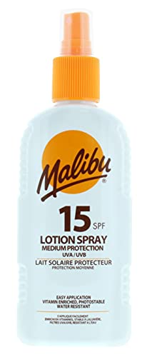 Malibu Medium Protection Sun Lotion Spray SPF15 With Vitamin E And Pro Vitamin B5 200 ml