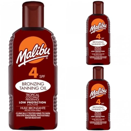 3 pack Set Of Malibu SPF 4 Bronzing Tanning Oil 200ML Bottles