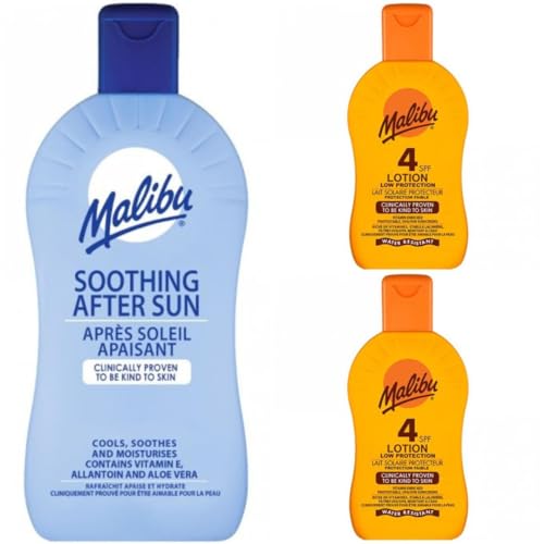 3 pack Set Of 400ML x 1 After Sun & SPF 4 x 2 Malibu Sun Cream Lotion 200 ML Bottles