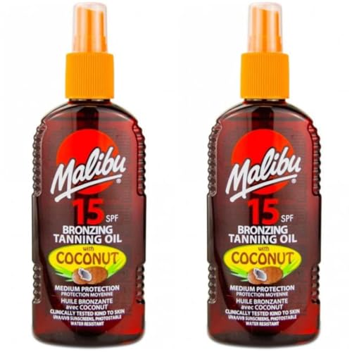 2 pack Set Of Malibu SPF 15 Bronzing Tanning Oil With Coconut 200ML Bottles