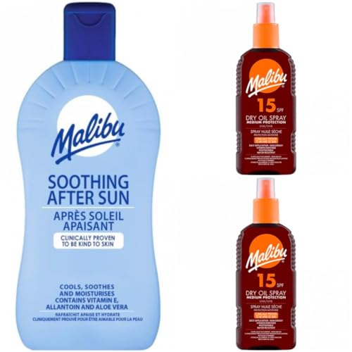 3 Mixed Pack Of 400ML Soothing Aftersun Plus SPF 15 Malibu Dry Oil 200ML X 2 Bottles