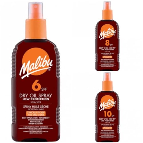 3 Mixed pack Set Off SPF 6, 8 & 10 Of Malibu Dry Oil 200ML Bottles