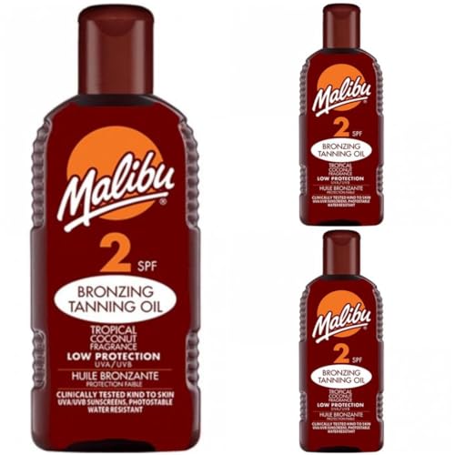3 pack Set Of Malibu SPF 2 Bronzing Tanning Oil 200ML Bottles