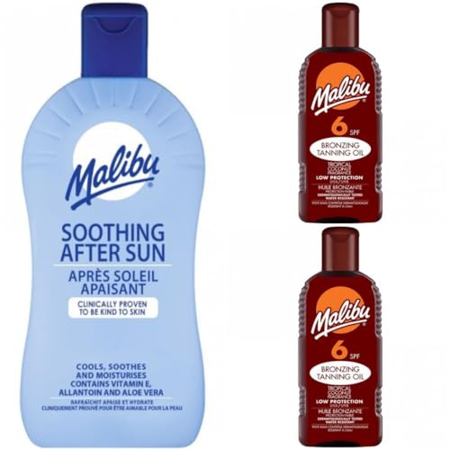 3 pack Of Malibu SPF 6 Bronzing Tanning Oil 200ML x 2 Bottles Plus 400ML After Sun