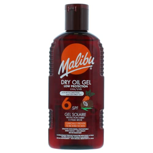 Malibu Sun SPF 6 Non-Greasy Dry Oil Gel with Beta Carotene and Coconut Oil, Water Resistant, 200ml