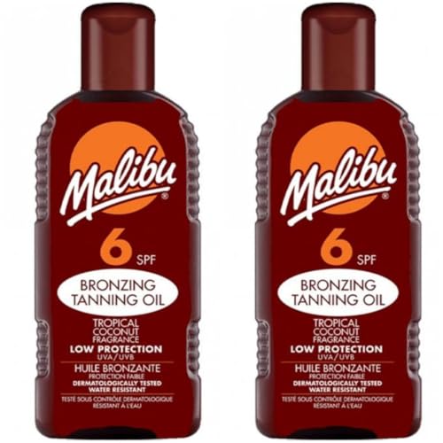 2 pack Set Of Malibu SPF 6 Bronzing Tanning Oil 200ML Bottles