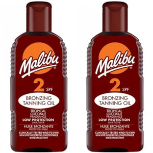 2 pack Set Of Malibu SPF 2 Bronzing Tanning Oil 200ML Bottles