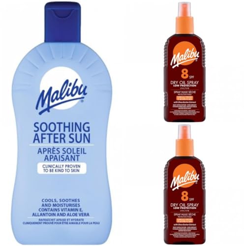 3 Mixed Pack Of 400ML Soothing Aftersun Plus SPF 8 Malibu Dry Oil 200ML X 2 Bottles