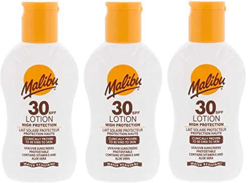 Malibu High Protection Water Resistant Vitamin Enriched SPF 30 Sun-Screen Lotion, 100ml 3 Pack