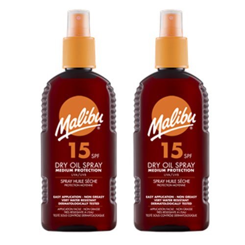 2 Malibu Dry Oil Sprays SPF 15. Pack Contains 2 Bottles - 200ml Each
