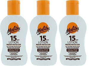 Malibu High Protection Water Resistant Vitamin Enriched SPF 15 Sun-Screen Lotion, 100ml 3 Pack