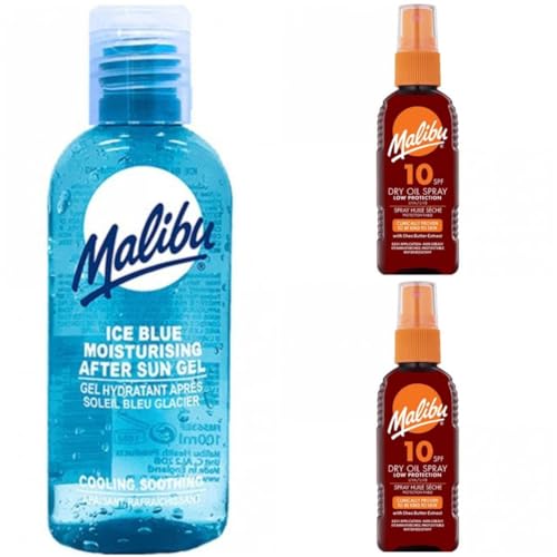 3 Mixed Pack Of 100ML Aftersun Cooling Gel Plus SPF 10 Malibu Dry Oil 100ML X 2 Bottles
