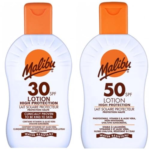 2 pack Set Of SPF 30 & SPF 50 Malibu Sun Cream Lotion 200 ML Bottles