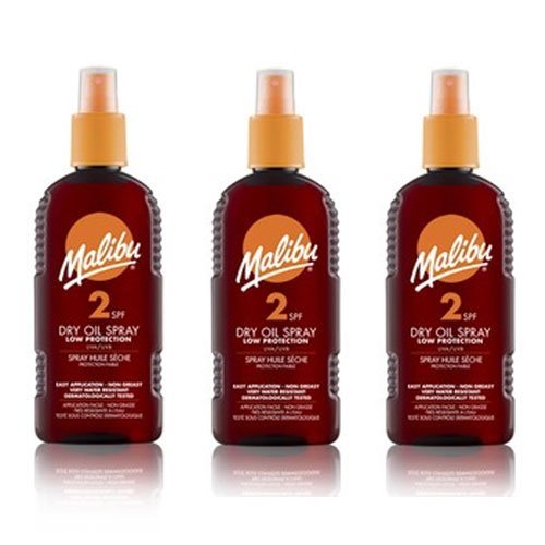 3 Malibu Dry Oil Sprays SPF 2. Pack Contains 3 Bottles - 200ml Each