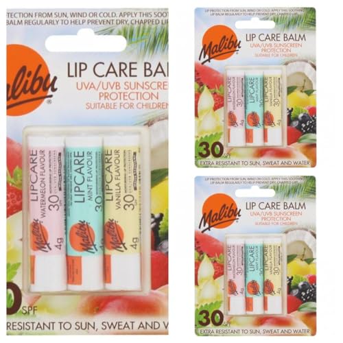 3 Pack Set Of Malibu Lip Care Balm SPF30