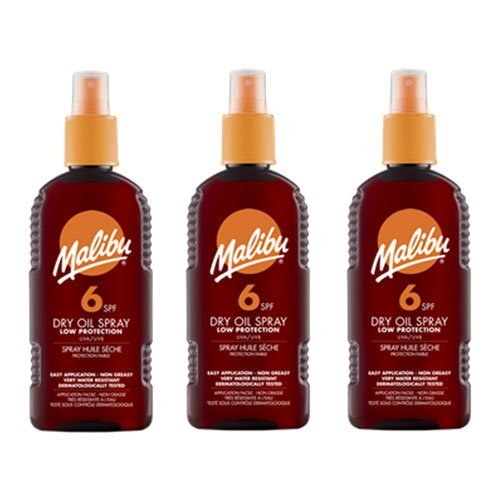 3 Malibu Dry Oil Sprays SPF 6. Pack Contains 3 Bottles - 200ml Each